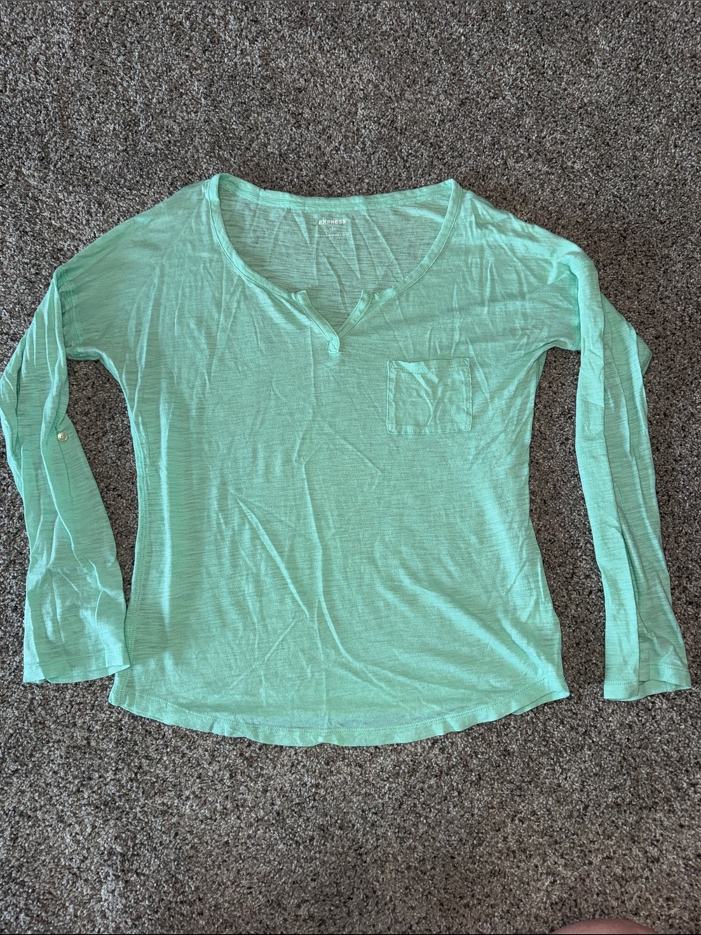 Express Mint Green Long-Sleeve Pocket Henley